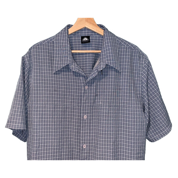 Nike ACG All Conditions Gear Striped Button Down Short Sleeve Shirt Blue Sz. L - Picture 2 of 8
